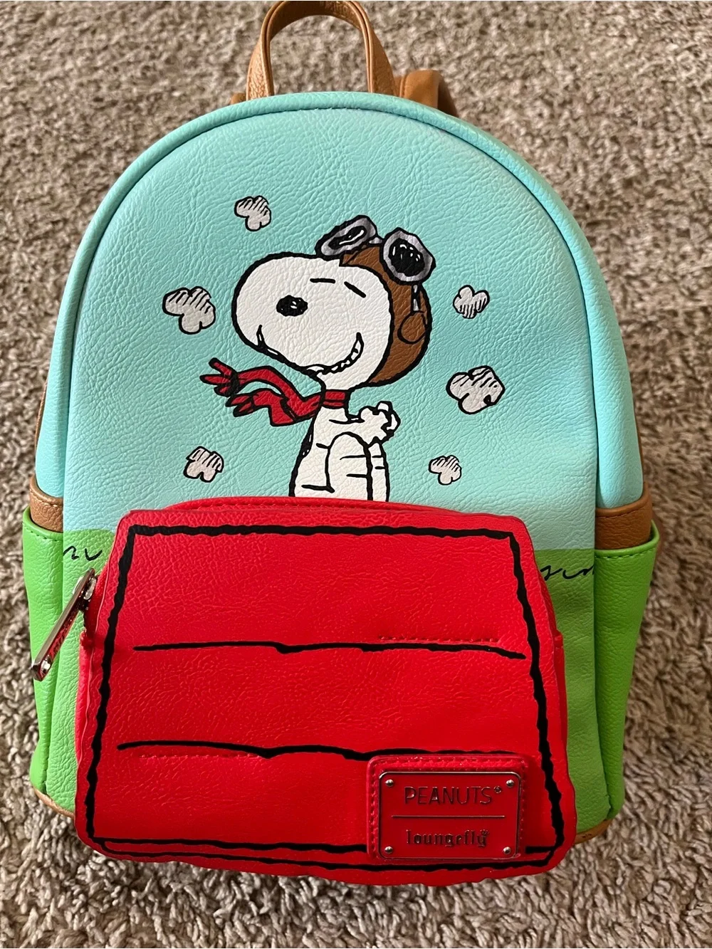 Loungefly Peanuts Snoopy Red Baron Teal/Green Mini Backpack  NEW